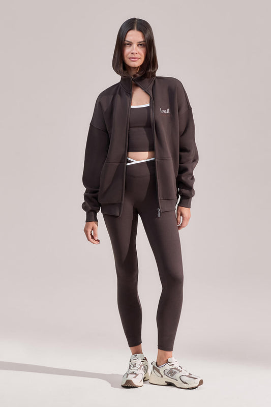 Organic Funnel Neck Zip Through - Black Coffee