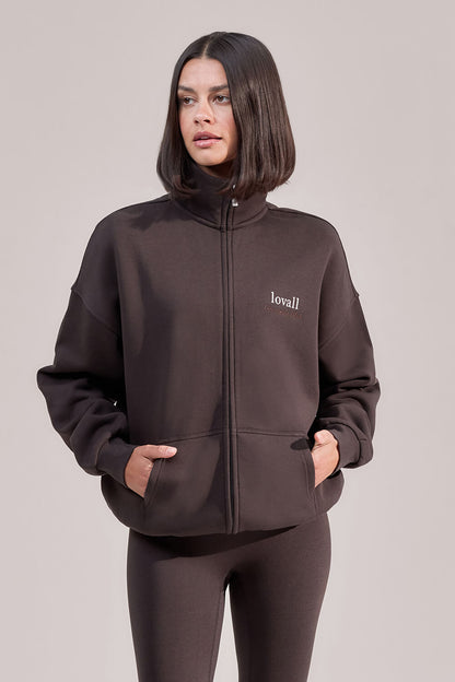 Organic Funnel Neck Zip Through - Black Coffee