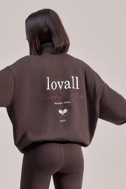 Organic Funnel Neck Zip Through - Black Coffee