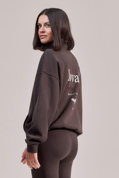 Organic Funnel Neck Zip Through - Black Coffee