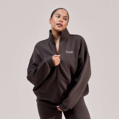 Curve Organic Funnel Neck Zip Through - Black Coffee