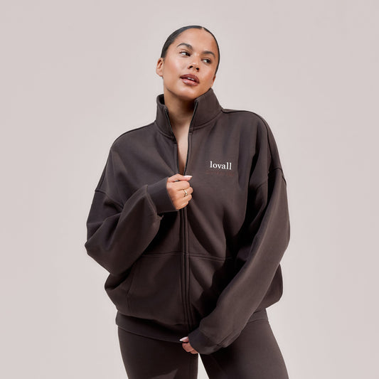 Curve Organic Funnel Neck Zip Through - Black Coffee