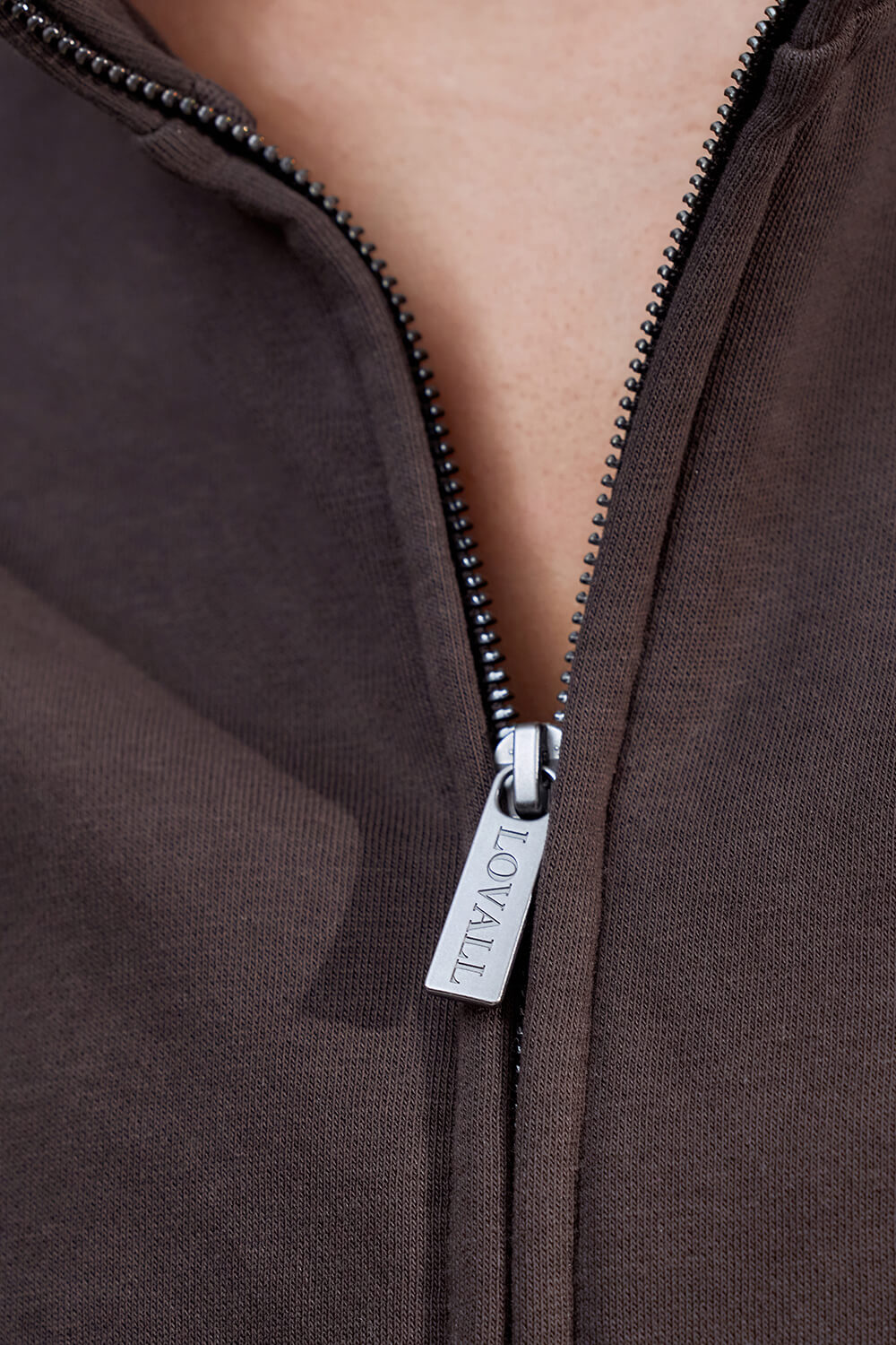 Organic Funnel Neck Zip Through - Black Coffee