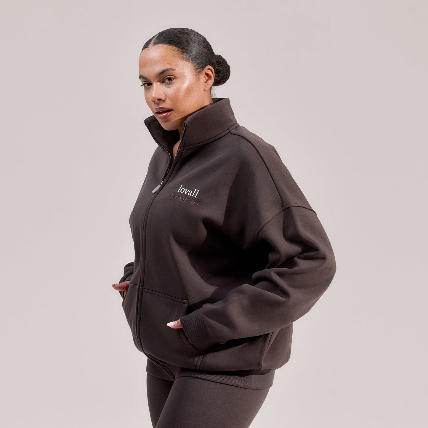 Curve Organic Funnel Neck Zip Through - Black Coffee