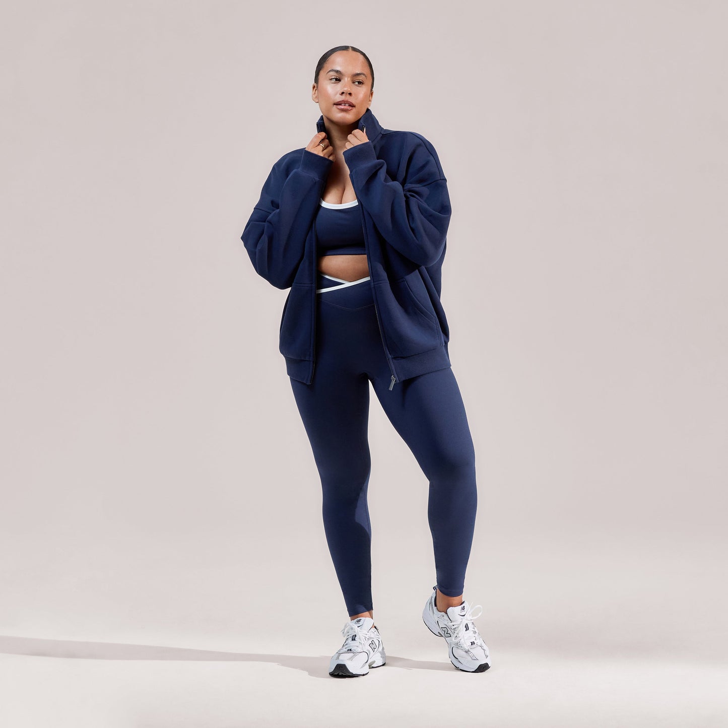 Organic Funnel Neck Zip Through - Navy