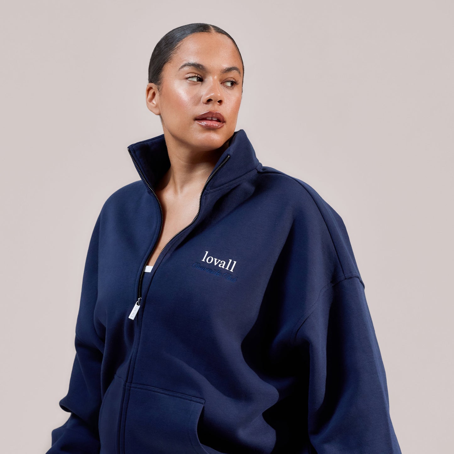 Curve Organic Funnel Neck Zip Through - Navy