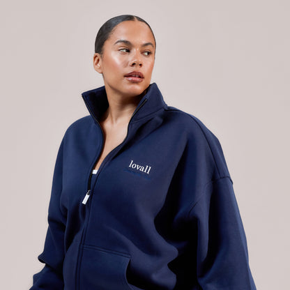 Organic Funnel Neck Zip Through - Navy