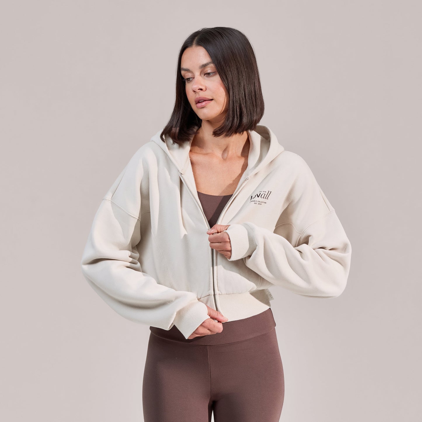 Organic Crop Zip Hoodie - Ecru