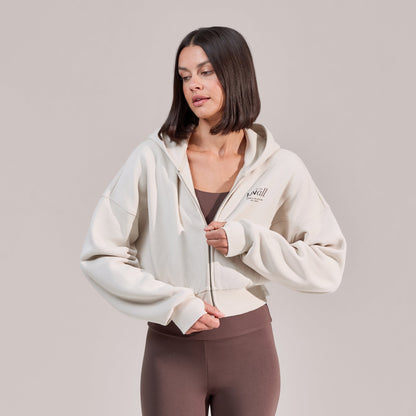 Organic Crop Zip Hoodie - Ecru