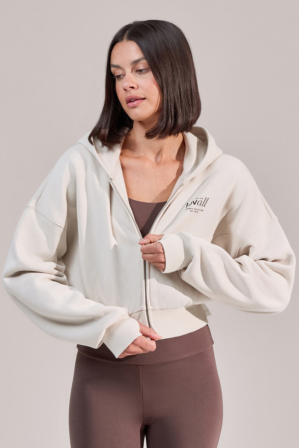 Curve Organic Crop Zip Hoodie - Ecru