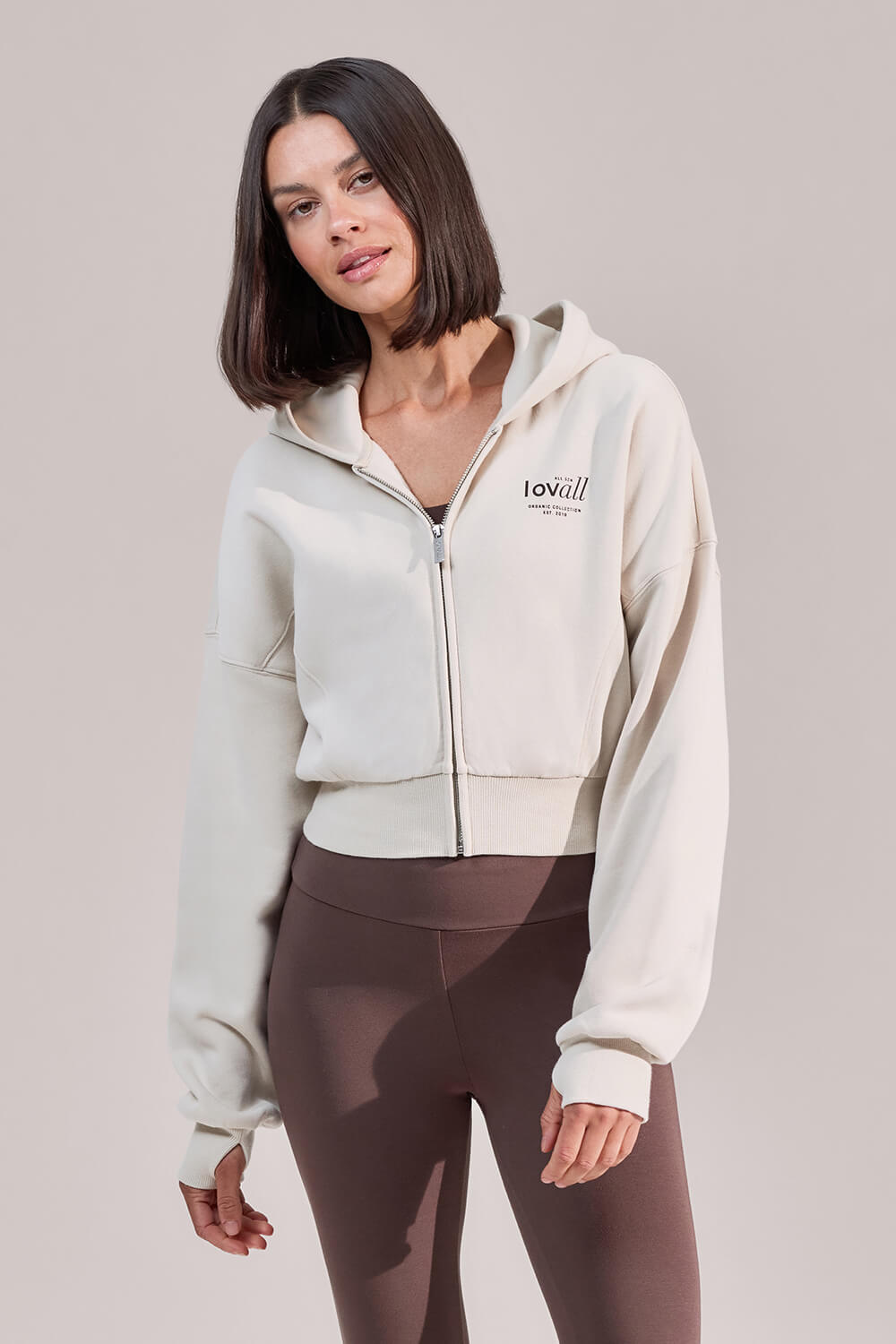 Curve Organic Crop Zip Hoodie - Ecru