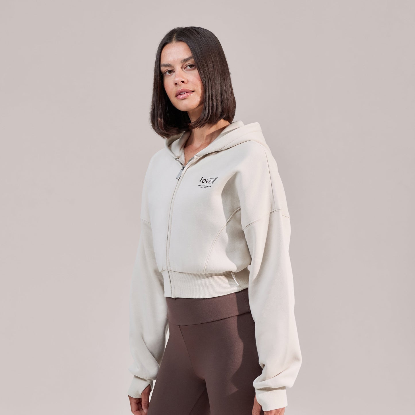 Organic Crop Zip Hoodie - Ecru