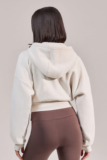 Curve Organic Crop Zip Hoodie - Ecru