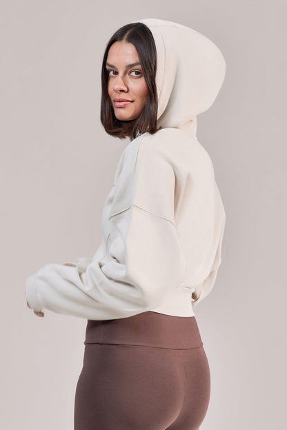 Curve Organic Crop Zip Hoodie - Ecru