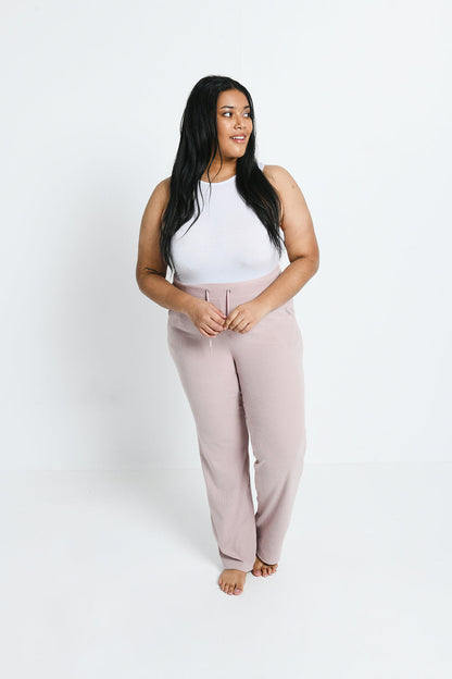 Curve Ribbed Wide Leg Trousers - Pink