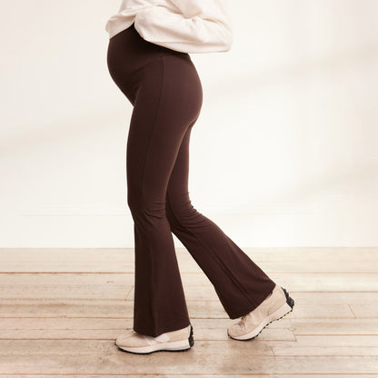 Maternity lightweight Flare Leggings - Espresso Brown