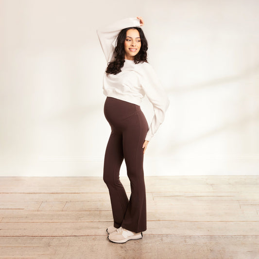 Maternity lightweight Flare Leggings - Espresso Brown