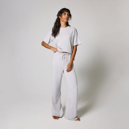 Soft Touch Wide Leg Lounge Set - Grey