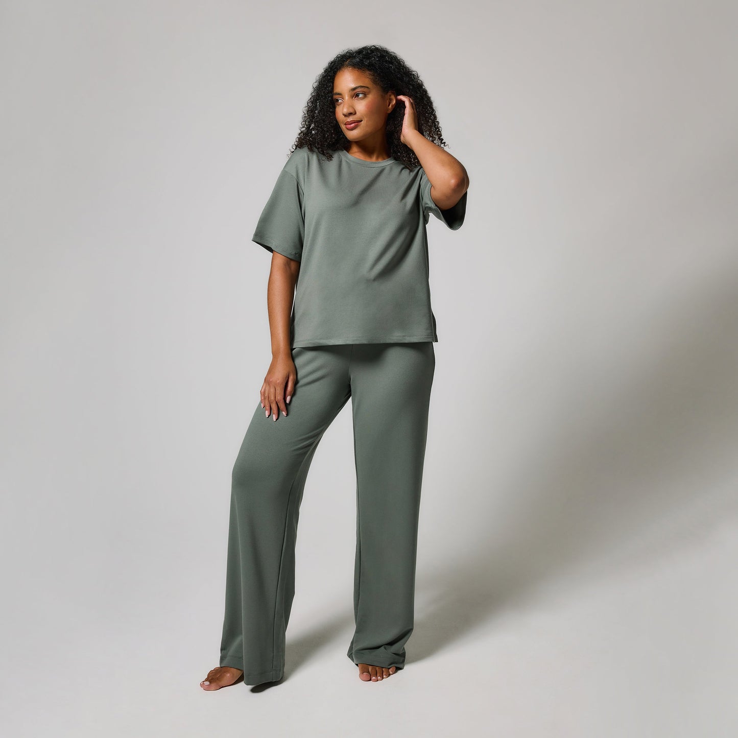 Soft Touch Wide Leg Lounge Set - Sage Green