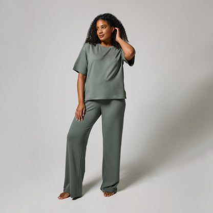 Soft Touch Wide Leg Lounge Set - Sage Green