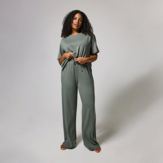 Soft Touch Wide Leg Lounge Set - Sage Green