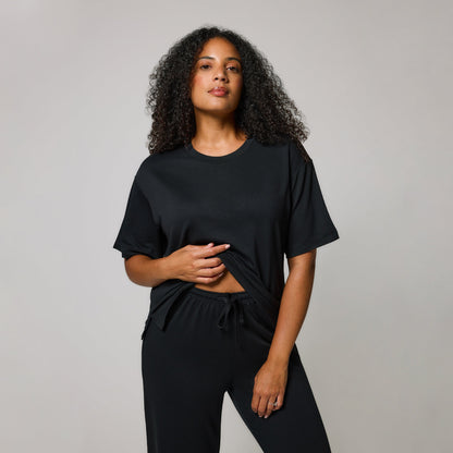 Soft Touch Wide Leg Lounge Set - Black