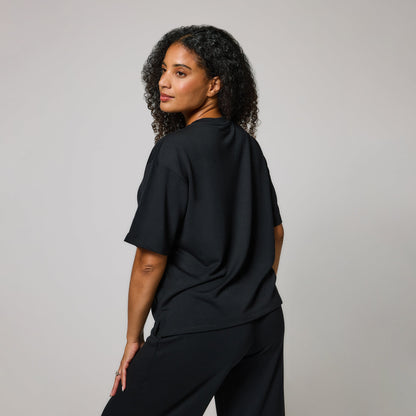 Soft Touch Wide Leg Lounge Set - Black