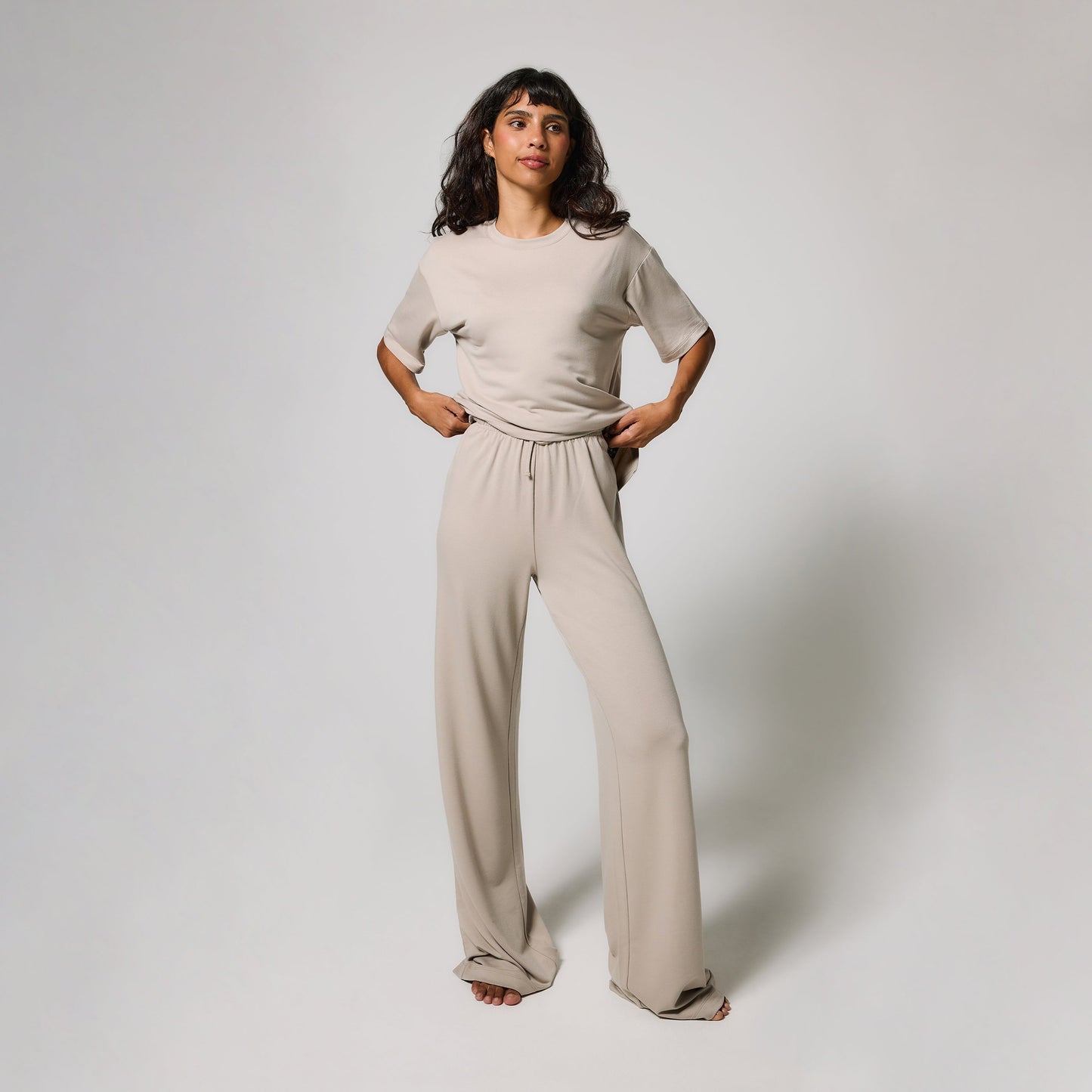 Curve Soft Touch Wide Leg Lounge Set - Oatmeal Beige