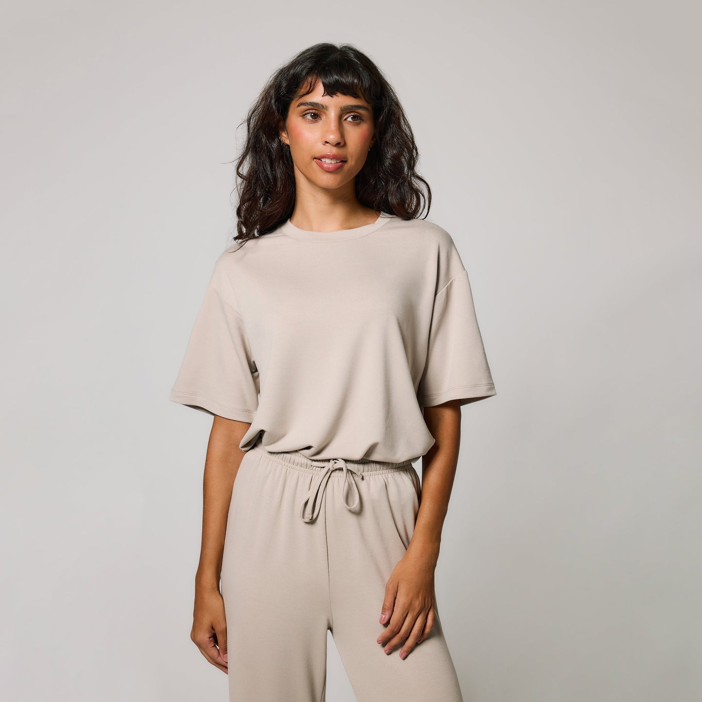 Curve Soft Touch Wide Leg Lounge Set - Oatmeal Beige