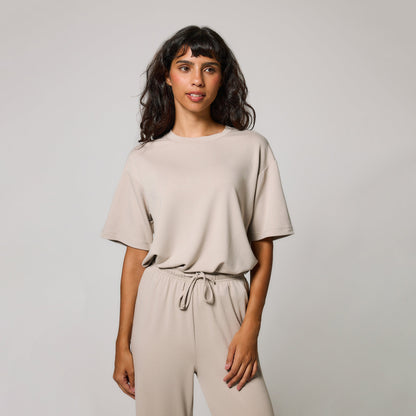 Soft Touch Wide Leg Lounge Set - Oatmeal Beige