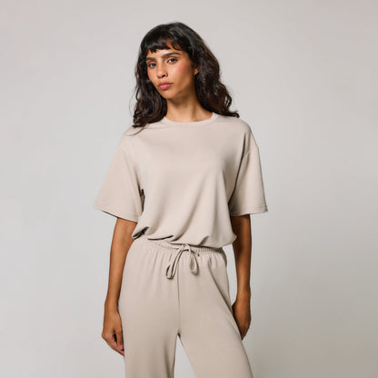 Soft Touch Wide Leg Lounge Set - Oatmeal Beige