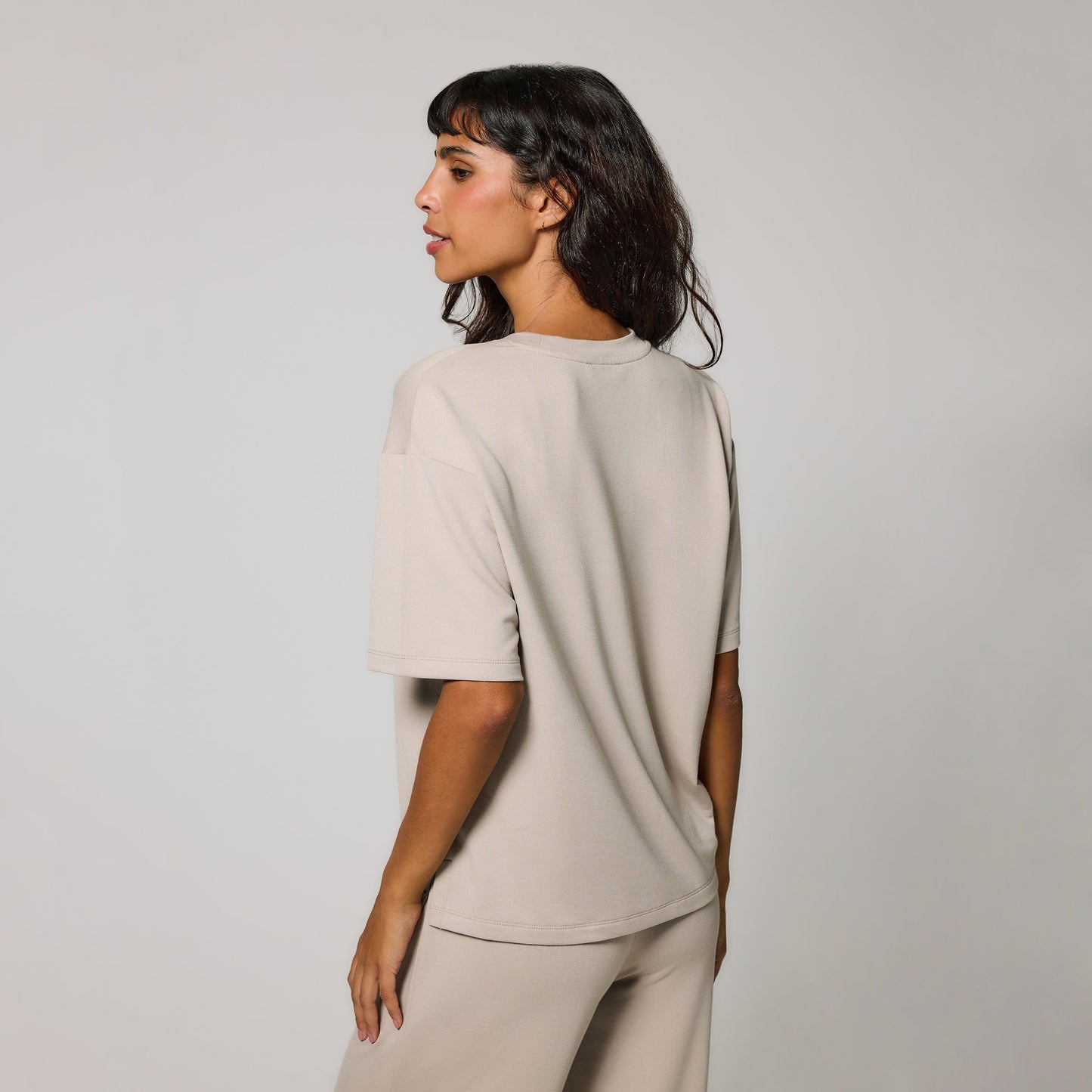 Soft Touch Wide Leg Lounge Set - Oatmeal Beige