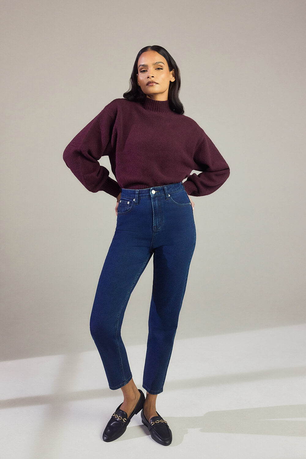 Slim Fit Mom Jeans - Dark Blue