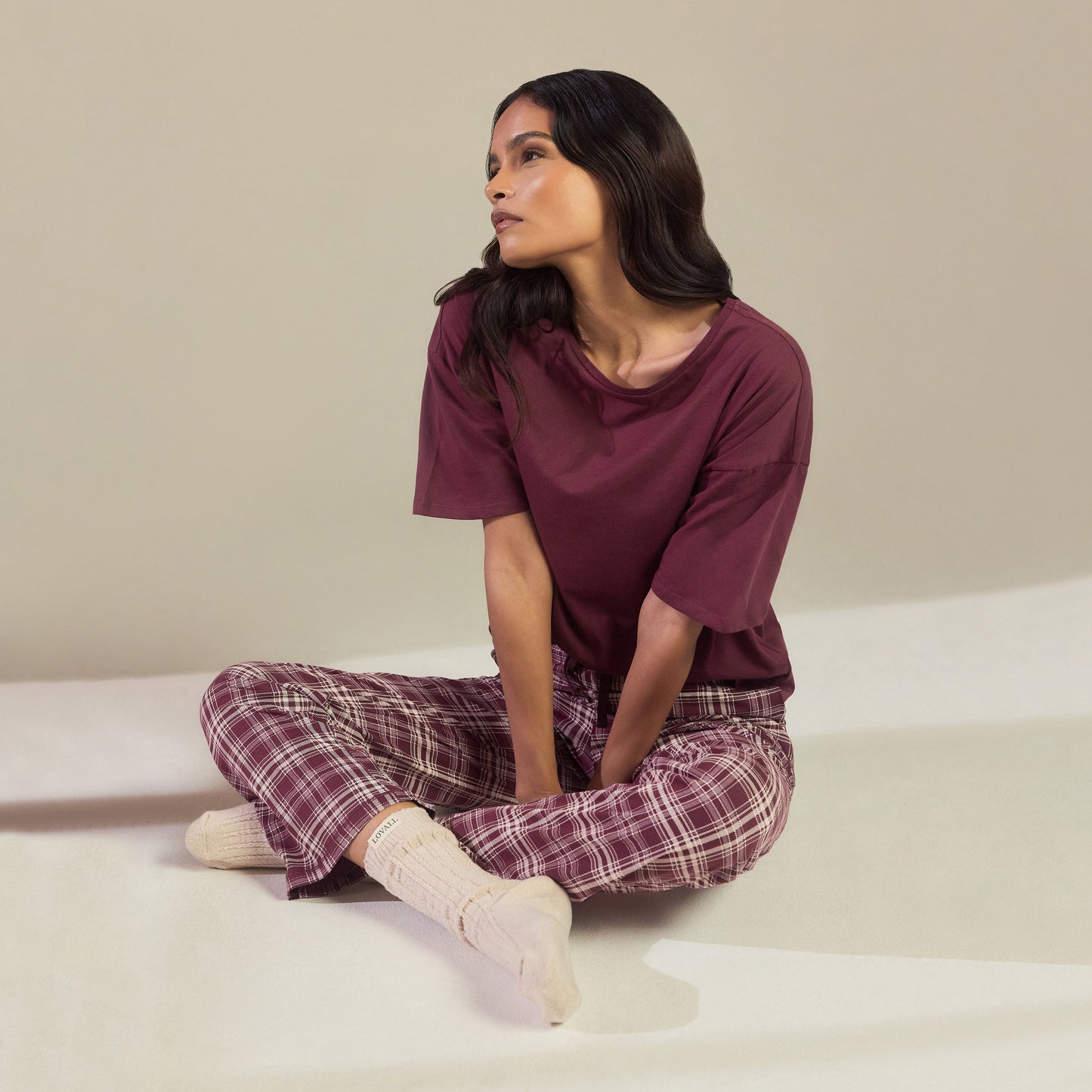 Curve Pure Cotton Pyjama Set - Burgundy Check