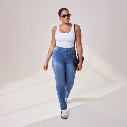 Curve Straight Jeans - Mid Blue
