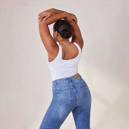 Curve Straight Jeans - Mid Blue