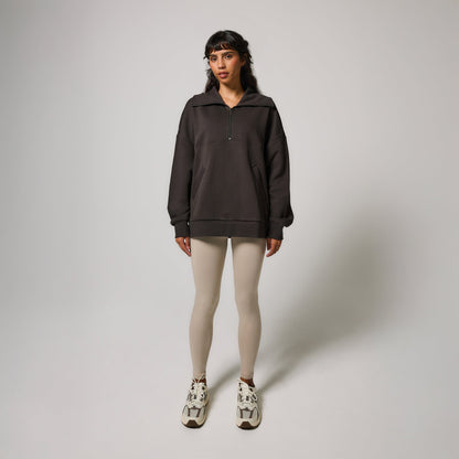 Organic Oversized 1/4 Zip Sweatshirt - Black Coffee