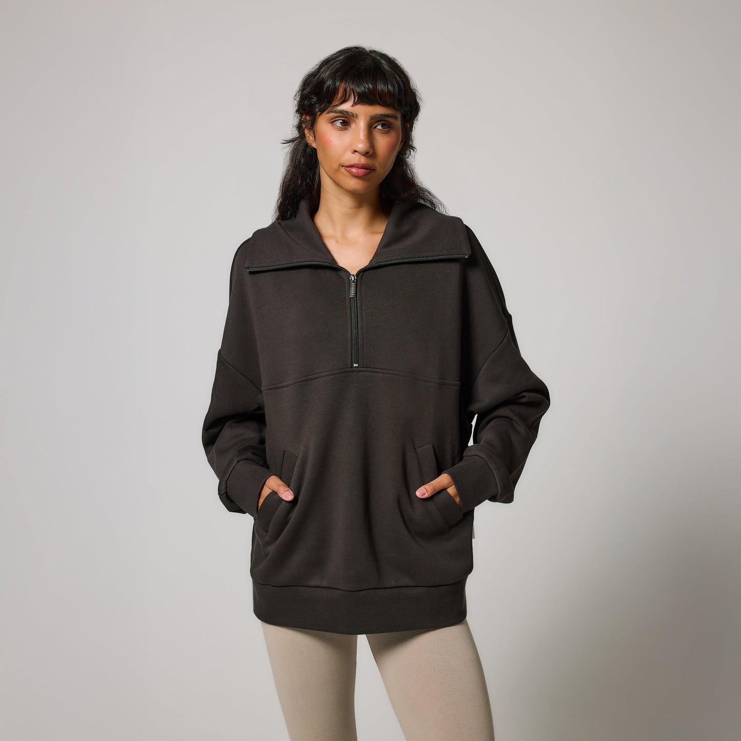 Organic Oversized 1/4 Zip Sweatshirt - Black Coffee