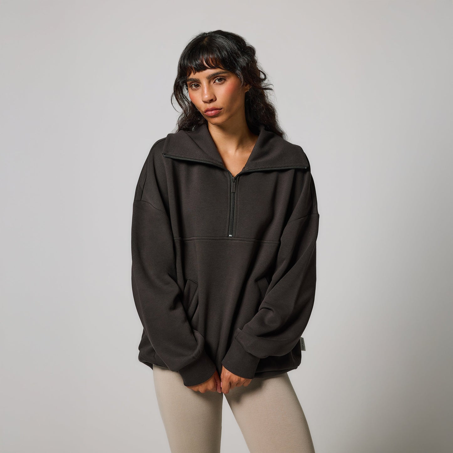 Curve Organic Oversized 1/4 Zip Sweatshirt - Black Coffee