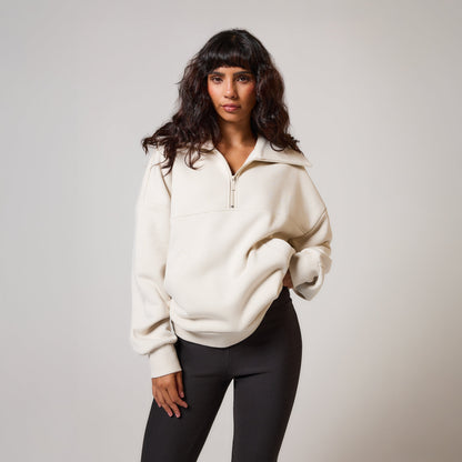 Curve Organic Oversized 1/4 Zip Sweatshirt - Ecru