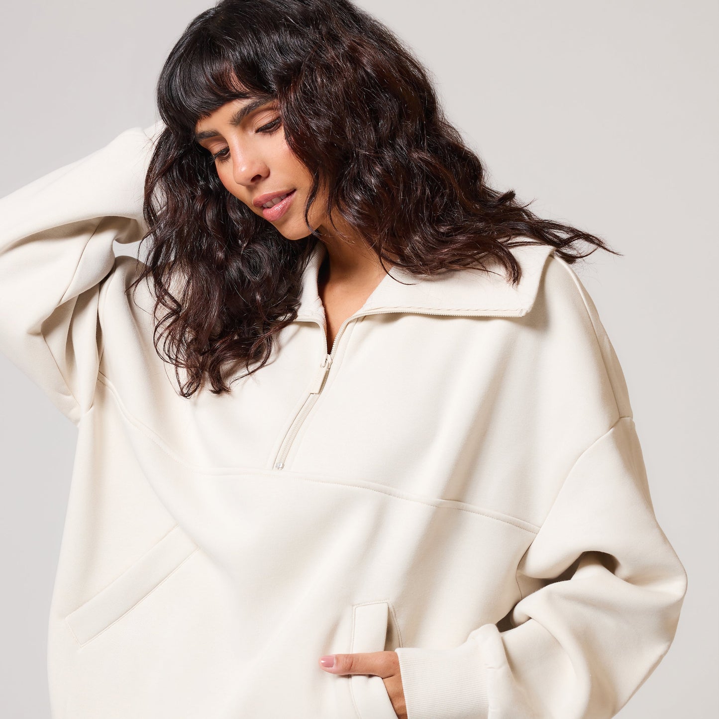 Organic Oversized 1/4 Zip Sweatshirt - Ecru