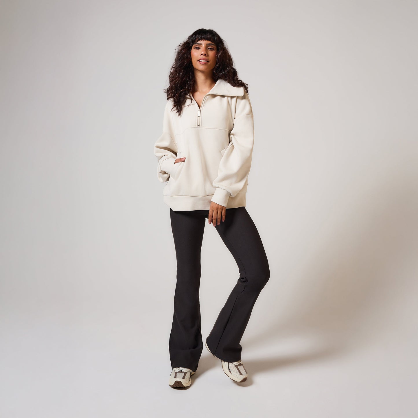 Curve Organic Oversized 1/4 Zip Sweatshirt - Ecru