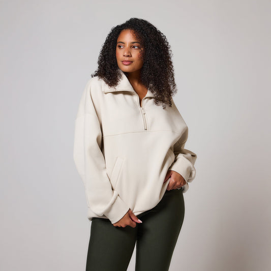 Organic Oversized 1/4 Zip Sweatshirt - Ecru