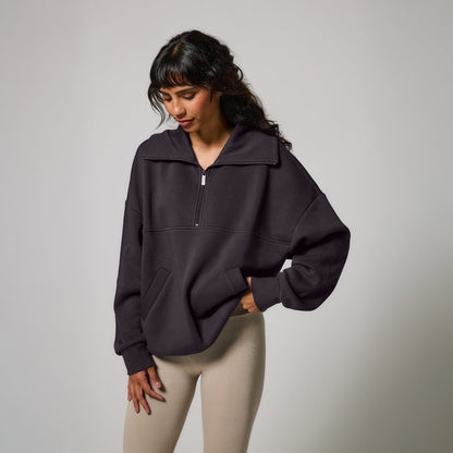Curve Organic Oversized 1/4 Zip Sweatshirt - Shadow Grey
