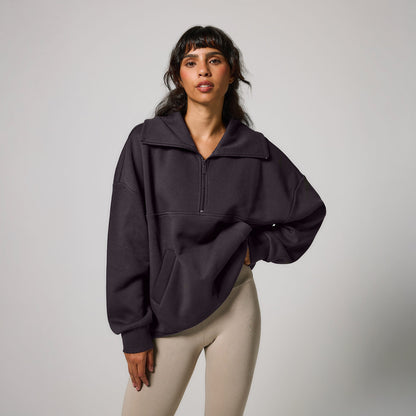 Curve Organic Oversized 1/4 Zip Sweatshirt - Shadow Grey