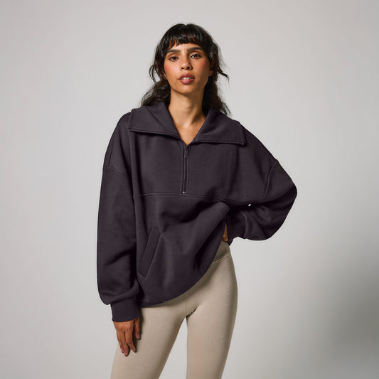 Curve Organic Oversized 1/4 Zip Sweatshirt - Shadow Grey