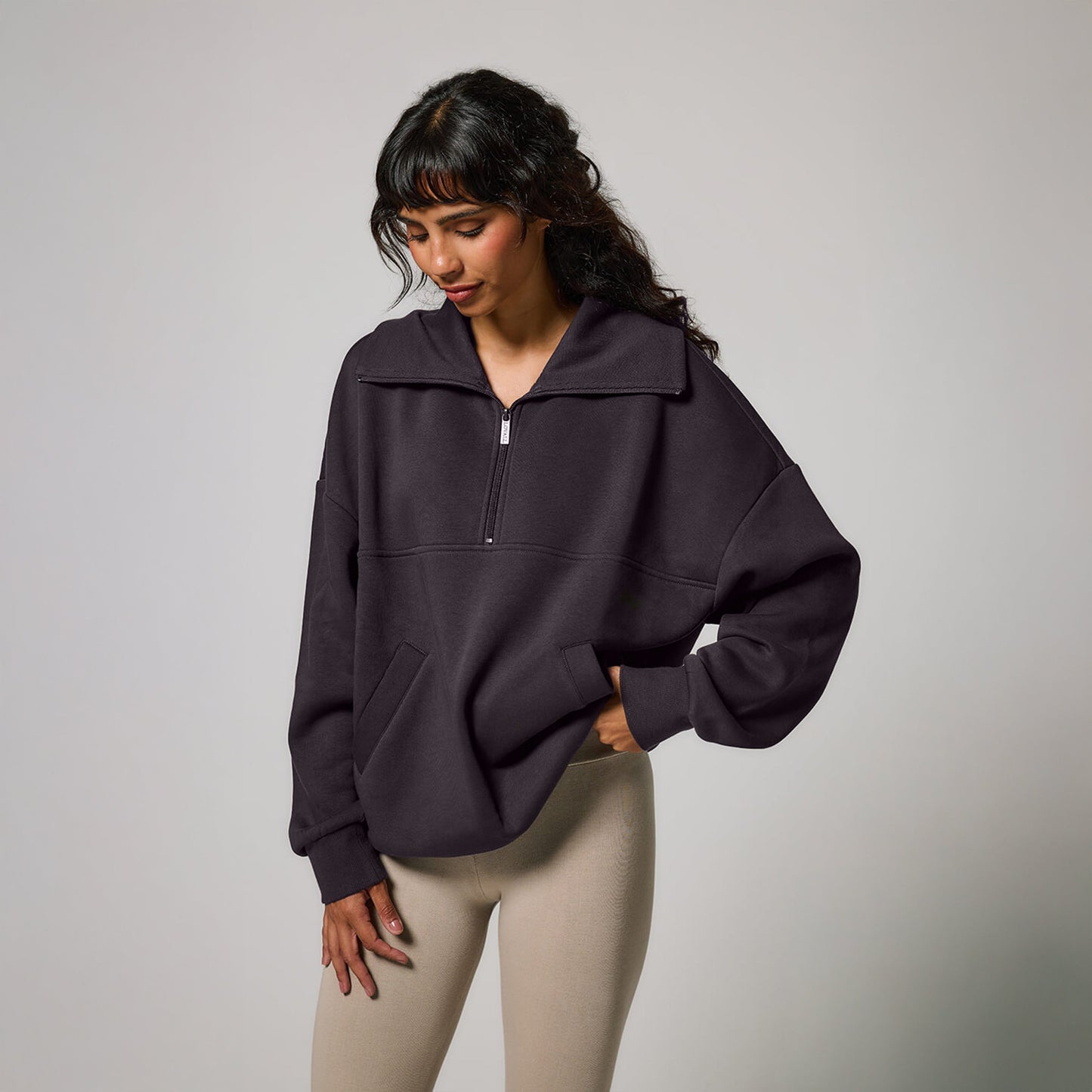 Organic Oversized 1/4 Zip Sweatshirt - Shadow Grey