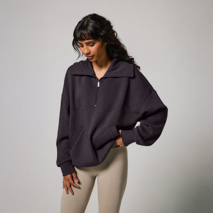 Organic Oversized 1/4 Zip Sweatshirt - Shadow Grey