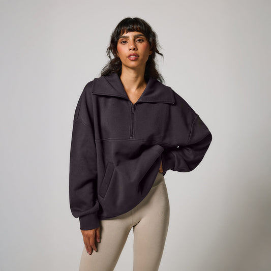 Organic Oversized 1/4 Zip Sweatshirt - Shadow Grey