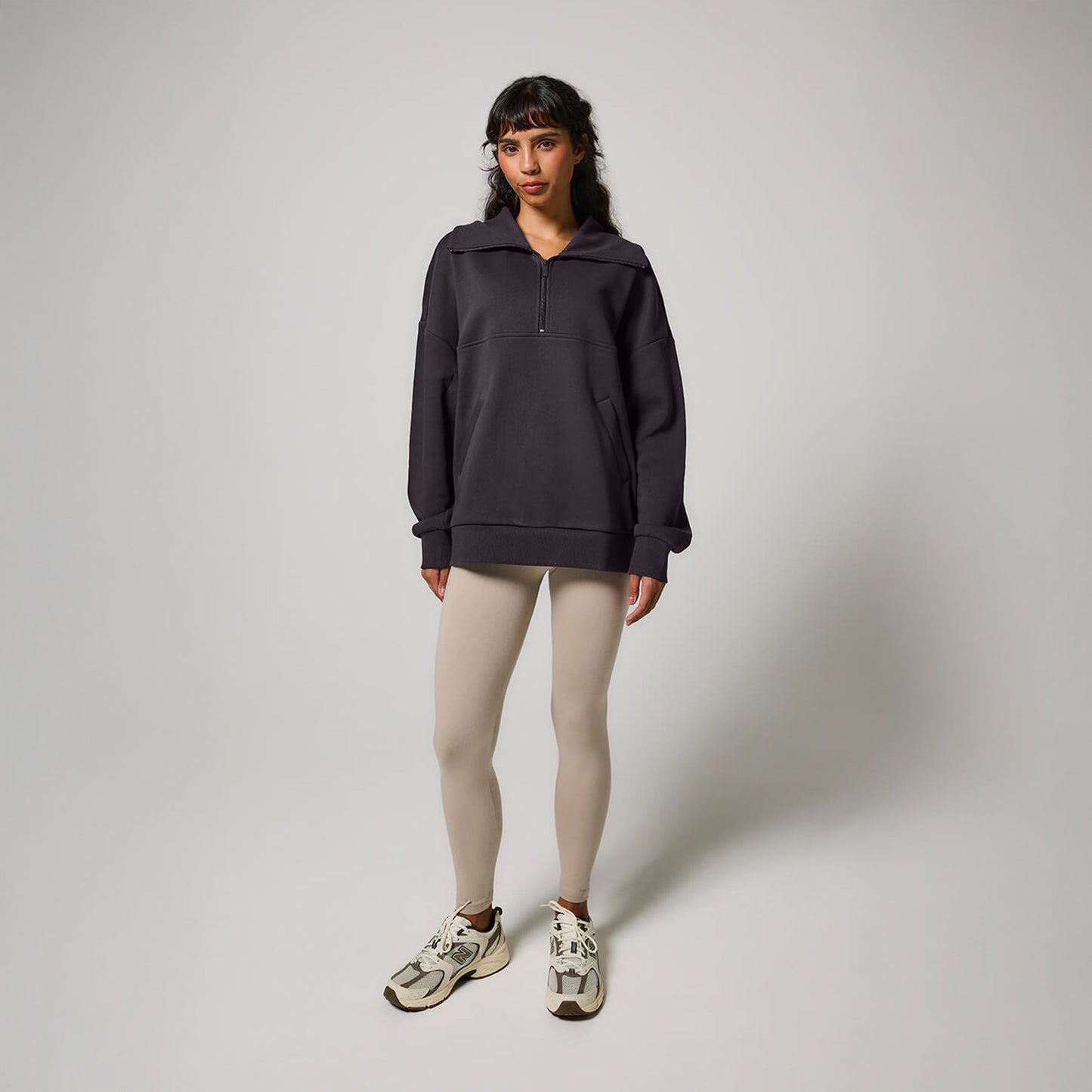 Curve Organic Oversized 1/4 Zip Sweatshirt - Shadow Grey